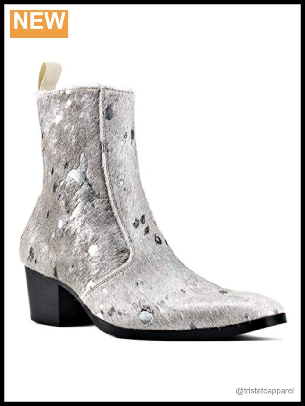 Men's Chelsea Ankle Boots Leather Pony Hair Leopard Side Zipper Heel Boots